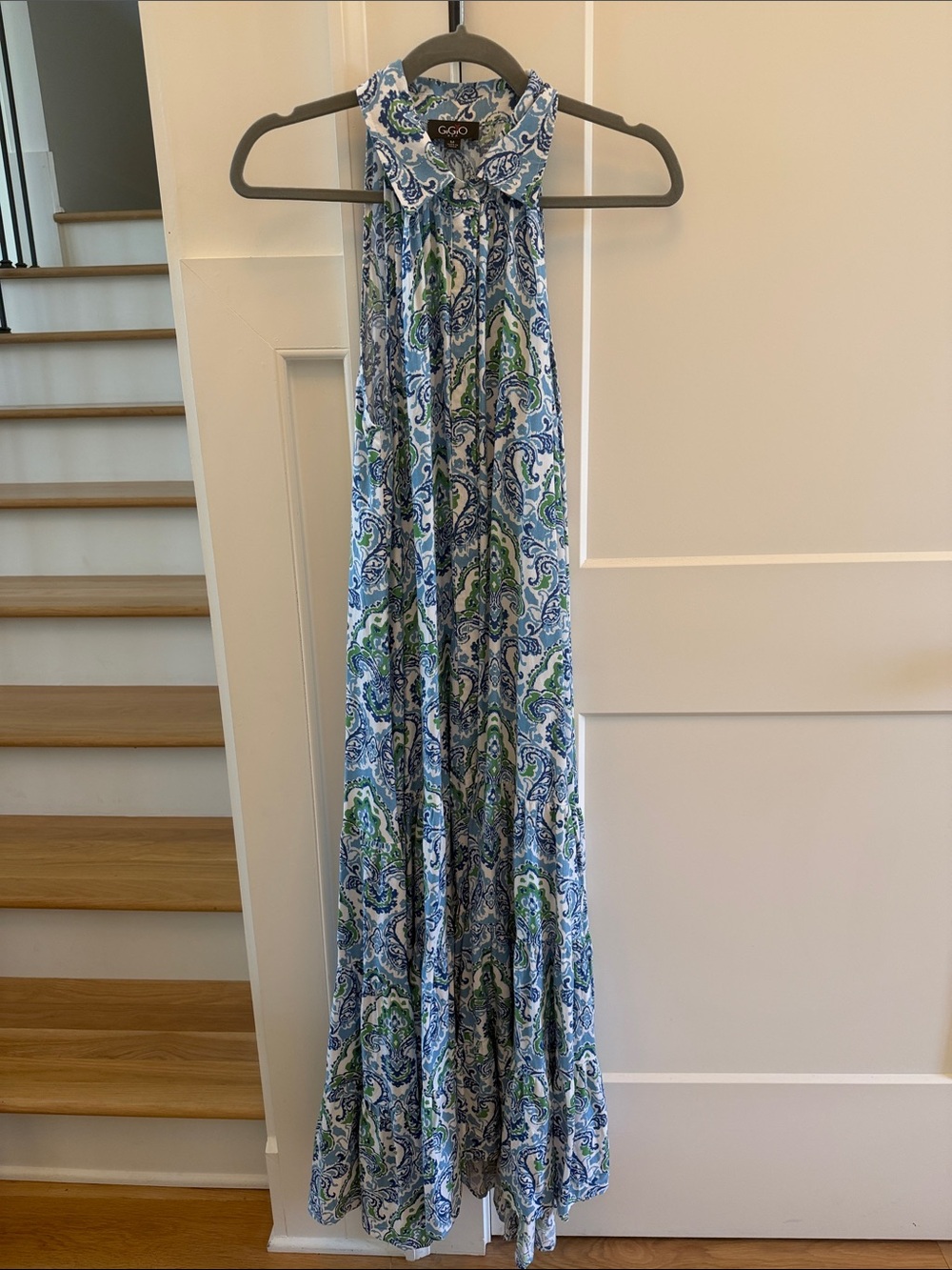 GOGO Party Blue & Green Paisley Halter Maxi Dress